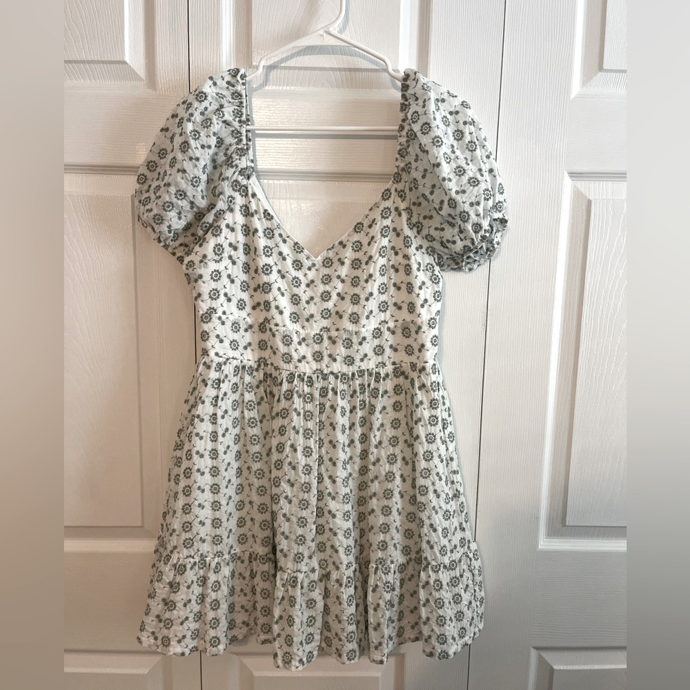 Altar'd State White and Green Eyelet Dress